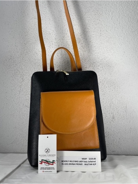 Divina Firenze Two-Tone Leather Backpack in Black & Tan main image 9